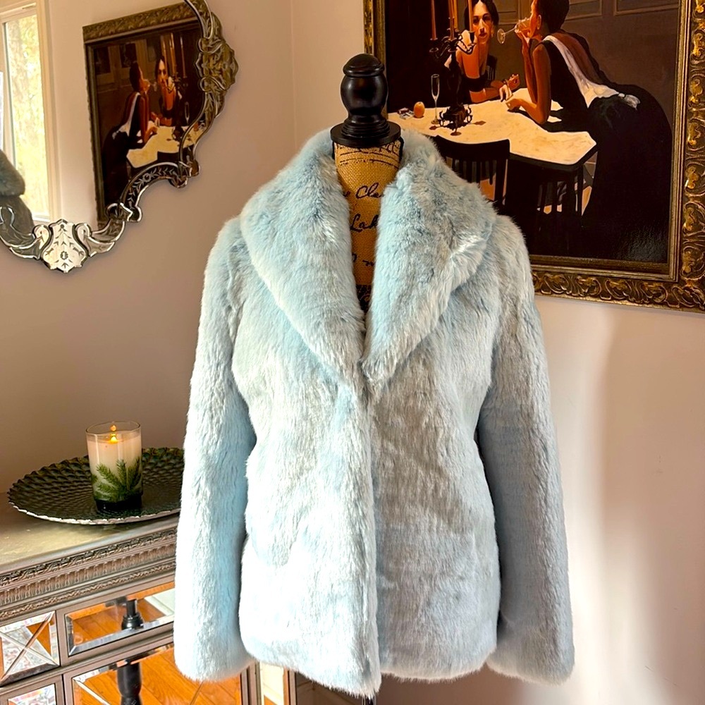 Couture Designer La Seine & Moi Faux Mink Fur Coat Jacket Blue XS S $405 - Picture 2 of 15